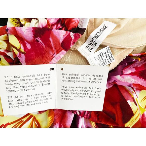 Newport News Swim Women's One Piece Shirred Orange Red Pink Rose Print Wired NWT - Picture 9 of 10